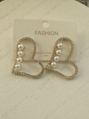 Gold Heart Pearl & Crystal Earrings